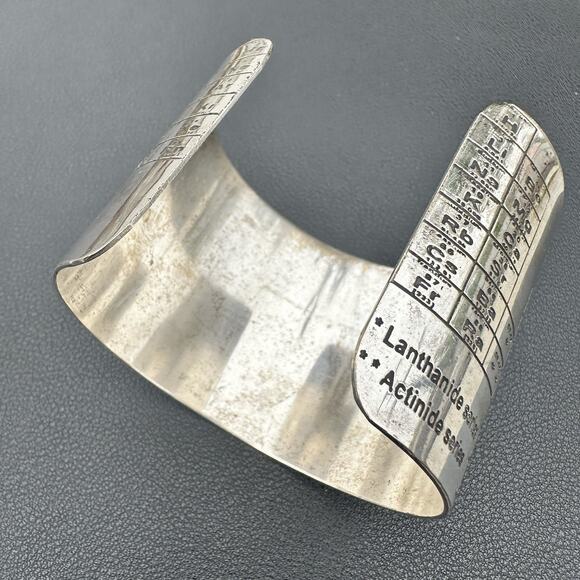 Periodic Table Of Elements Cuff Bracelet Silver Tone Wide Men’s Unisex Chemistry - Picture 5 of 5